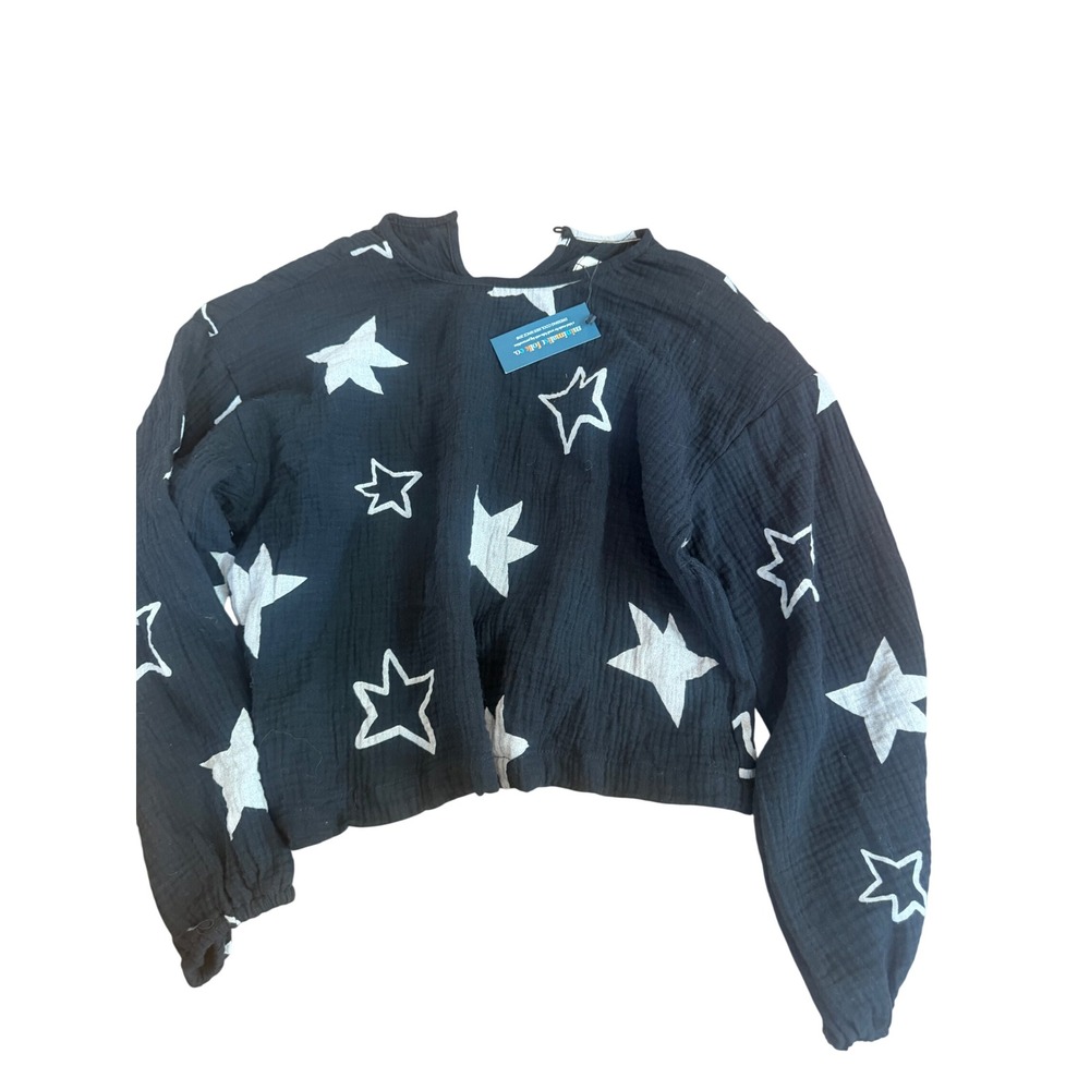 Minimalist Folk Co Kids Star Print Cotton Gauze Top Black White 8-9Y NWT